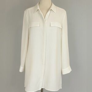 Chico’s White Tunic Blouse Women’s 0 (US 4) Long Sleeve Button Front Roll Tab